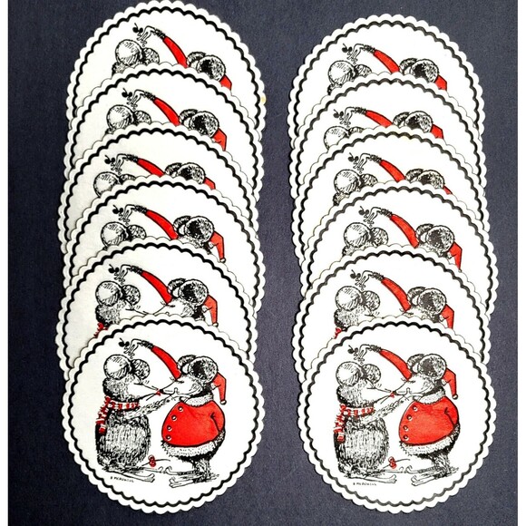 Mr & Mrs Santa Mice Barware Coasters Festive Tissue Wax Paper Lot of 12 MCM NEW - Picture 3 of 3